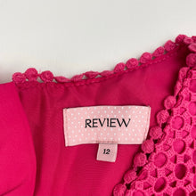 Load image into Gallery viewer, Girls REVIEW, lined pink lace party / formal dress, EUC, size 12, L: 77cm