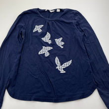 Load image into Gallery viewer, Girls Country Road, navy cotton long sleeve top, applique birds, EUC, size 8,