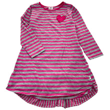 Load image into Gallery viewer, Girls Hootkid, pink & grey stripe long sleeve dress, EUC, size 7, L: 56cm