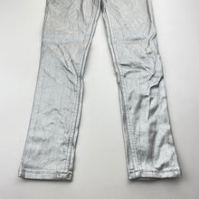 Load image into Gallery viewer, Girls Milkshake, stretchy metallic silver pants, adjustable, inside leg: 51.5cm, GUC, size 7,