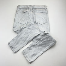 Load image into Gallery viewer, Girls Milkshake, stretchy metallic silver pants, adjustable, inside leg: 51.5cm, GUC, size 7,