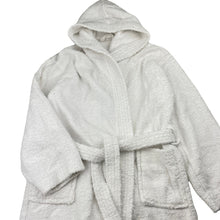 Load image into Gallery viewer, Girls white, towelling dressing gown / bath robe (no labels), shoulder to cuff: 42cm, EUC, size 7-8,
