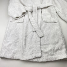 Load image into Gallery viewer, Girls white, towelling dressing gown / bath robe (no labels), shoulder to cuff: 42cm, EUC, size 7-8,