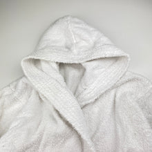 Load image into Gallery viewer, Girls white, towelling dressing gown / bath robe (no labels), shoulder to cuff: 42cm, EUC, size 7-8,