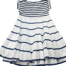 Load image into Gallery viewer, Girls Chateau de Sable, lined blue & white stripe cotton dress, GUC, size 8, L: 70cm
