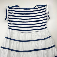 Load image into Gallery viewer, Girls Chateau de Sable, lined blue & white stripe cotton dress, GUC, size 8, L: 70cm