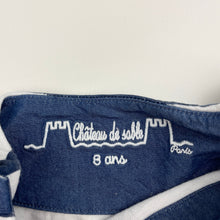 Load image into Gallery viewer, Girls Chateau de Sable, lined blue & white stripe cotton dress, GUC, size 8, L: 70cm