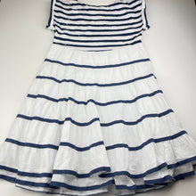 Load image into Gallery viewer, Girls Chateau de Sable, lined blue & white stripe cotton dress, GUC, size 8, L: 70cm