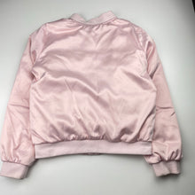 Load image into Gallery viewer, Girls Country Road, pink satin bomber jacket (marks back sleeves & cuffs), FUC, size 8-9,