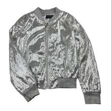 Load image into Gallery viewer, Girls GUESS, silver sequin jacket (discolouration on cuffs), FUC, size 7-8,