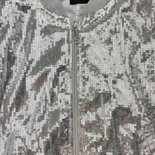 Load image into Gallery viewer, Girls GUESS, silver sequin jacket (discolouration on cuffs), FUC, size 7-8,