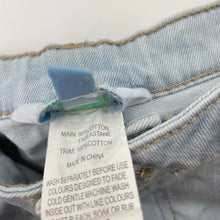 Load image into Gallery viewer, Girls Tilii, broderie trim, stretch denim shorts, adjustable, GUC, size 12,