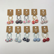 Load image into Gallery viewer, Set of 2 floral fabric covered button hair ties