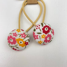 Load image into Gallery viewer, Set of 2 floral fabric covered button hair ties