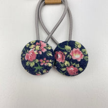 Load image into Gallery viewer, Set of 2 floral fabric covered button hair ties