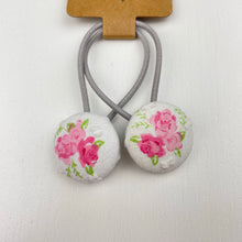 Load image into Gallery viewer, Set of 2 floral fabric covered button hair ties