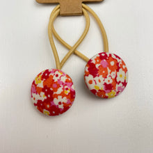 Load image into Gallery viewer, Set of 2 floral fabric covered button hair ties