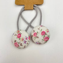 Load image into Gallery viewer, Set of 2 floral fabric covered button hair ties