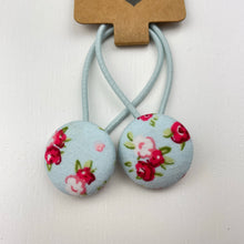 Load image into Gallery viewer, Set of 2 floral fabric covered button hair ties