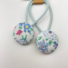 Load image into Gallery viewer, Set of 2 floral fabric covered button hair ties