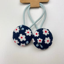 Load image into Gallery viewer, Set of 2 floral fabric covered button hair ties