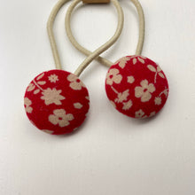 Load image into Gallery viewer, Set of 2 floral fabric covered button hair ties