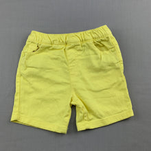 Load image into Gallery viewer, Unisex Thekidstore, yellow stretch cotton shorts, elasticated, EUC, size 0
