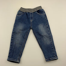 Load image into Gallery viewer, Boys EMC, blue stretch denim jeans, elasticated, Inside leg: 26cm, EUC, size 12 months