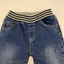 Load image into Gallery viewer, Boys EMC, blue stretch denim jeans, elasticated, Inside leg: 26cm, EUC, size 12 months