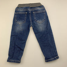 Load image into Gallery viewer, Boys EMC, blue stretch denim jeans, elasticated, Inside leg: 26cm, EUC, size 12 months