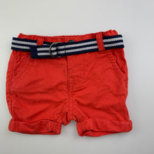 Load image into Gallery viewer, Boys Baby by Gemo, dark orange cotton shorts, belt, elasticated, GUC, size 6 months