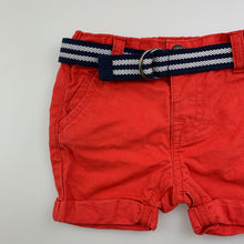 Load image into Gallery viewer, Boys Baby by Gemo, dark orange cotton shorts, belt, elasticated, GUC, size 6 months