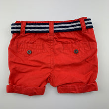 Load image into Gallery viewer, Boys Baby by Gemo, dark orange cotton shorts, belt, elasticated, GUC, size 6 months