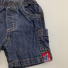 Load image into Gallery viewer, Boys Charlie Rocket, blue denim shorts, elasticated, EUC, size 6 months