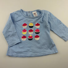 Load image into Gallery viewer, Girls Baby Charlie & Me, blue cotton long sleeve top, cupcakes, GUC, size 00,