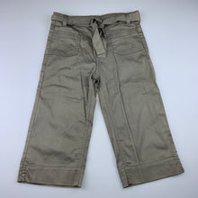 Load image into Gallery viewer, Girls Milkshake, khaki stretch cotton cropped pants, adjustable, inside leg: 35 cm, EUC, size 8,