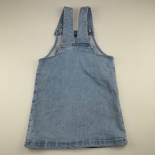 Load image into Gallery viewer, Girls Cotton On, stretch denim overalls dress, pinafore, GUC, size 4, L: 55cm