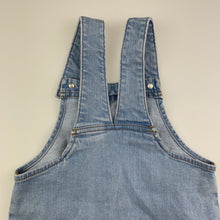 Load image into Gallery viewer, Girls Cotton On, stretch denim overalls dress, pinafore, GUC, size 4, L: 55cm