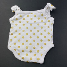 Load image into Gallery viewer, Girls Baby Berry, white cotton & gold spot romper, FUC, size 000,