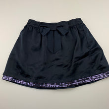 Load image into Gallery viewer, Girls Tape A l'Oeil, lined navy satin feel skirt, elasticated, L: 32cm, GUC, size 8,