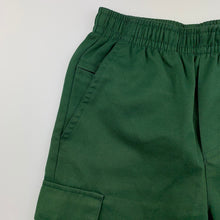 Load image into Gallery viewer, Boys LWR, green school cargo shorts, elasticated, internal drawcord missing, elastic functional, GUC, size 4,