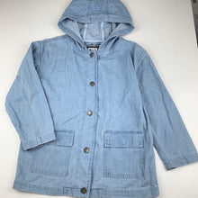 Load image into Gallery viewer, unisex Cotton On, blue chambray cotton lightweight jacket, coat, small pink mark on front, FUC, size 7-8,