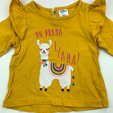 Load image into Gallery viewer, Girls Baby Berry, mustard cotton long sleeve top, llama, GUC, size 000,