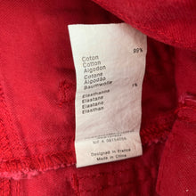 Load image into Gallery viewer, Girls 3 Pommes, red stretch denim pants, adjustable, inside leg: 22.5 cm, GUC, size 12 months,