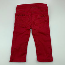Load image into Gallery viewer, Girls 3 Pommes, red stretch denim pants, adjustable, inside leg: 22.5 cm, GUC, size 12 months,