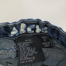 Load image into Gallery viewer, Boys ABCD Industrie, dark denim jeans, adjustable, wear on cuffs, FUC, size 0,