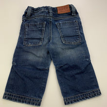 Load image into Gallery viewer, Boys ABCD Industrie, dark denim jeans, adjustable, wear on cuffs, FUC, size 0,