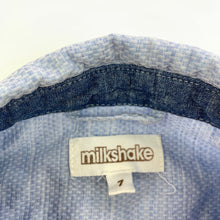 Load image into Gallery viewer, Boys Milkshake, blue cotton long sleeve shirt, marks on cuffs, FUC, size 7,