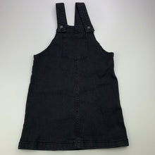 Load image into Gallery viewer, Girls Cotton On, stretch denim overalls dress / pinafore, GUC, size 6, L: 61cm
