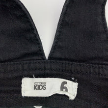 Load image into Gallery viewer, Girls Cotton On, stretch denim overalls dress / pinafore, GUC, size 6, L: 61cm